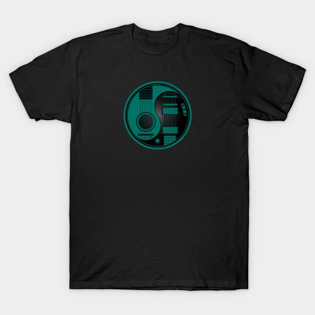 Teal Blue and Black Acoustic Electric Guitars Yin Yang T-Shirt by jeffbartels